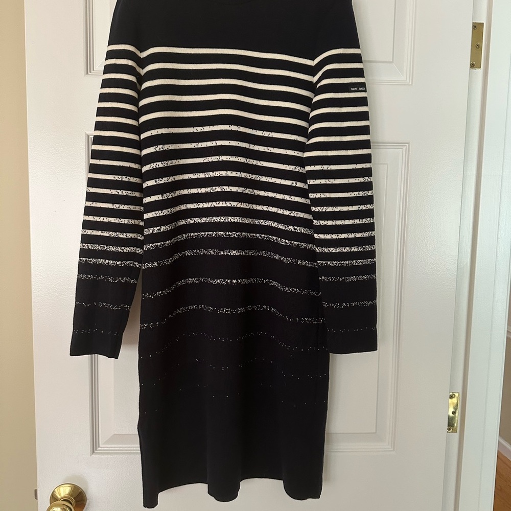 Saint James Black & White Striped Long Sleeve Sweater Dress